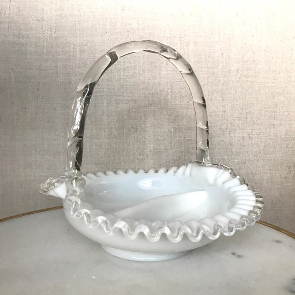 Vintage Fenton ‘Silver Crest’ Lot | Large Divided Basket and Candle Holder - Picture 2 of 12